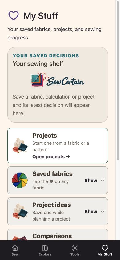 My Stuff — main saved-work page