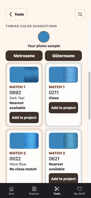 Thread Matcher app screen