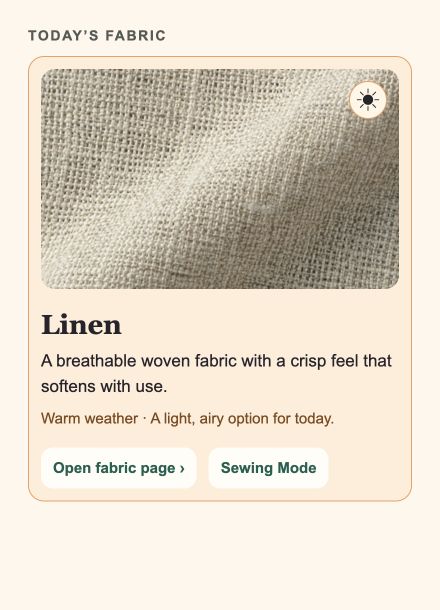 Fabric of the Day weather example: Linen, with a sunny weather icon