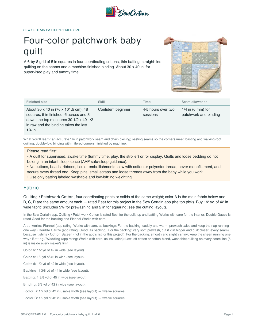 First PDF page of Four-color patchwork baby quilt