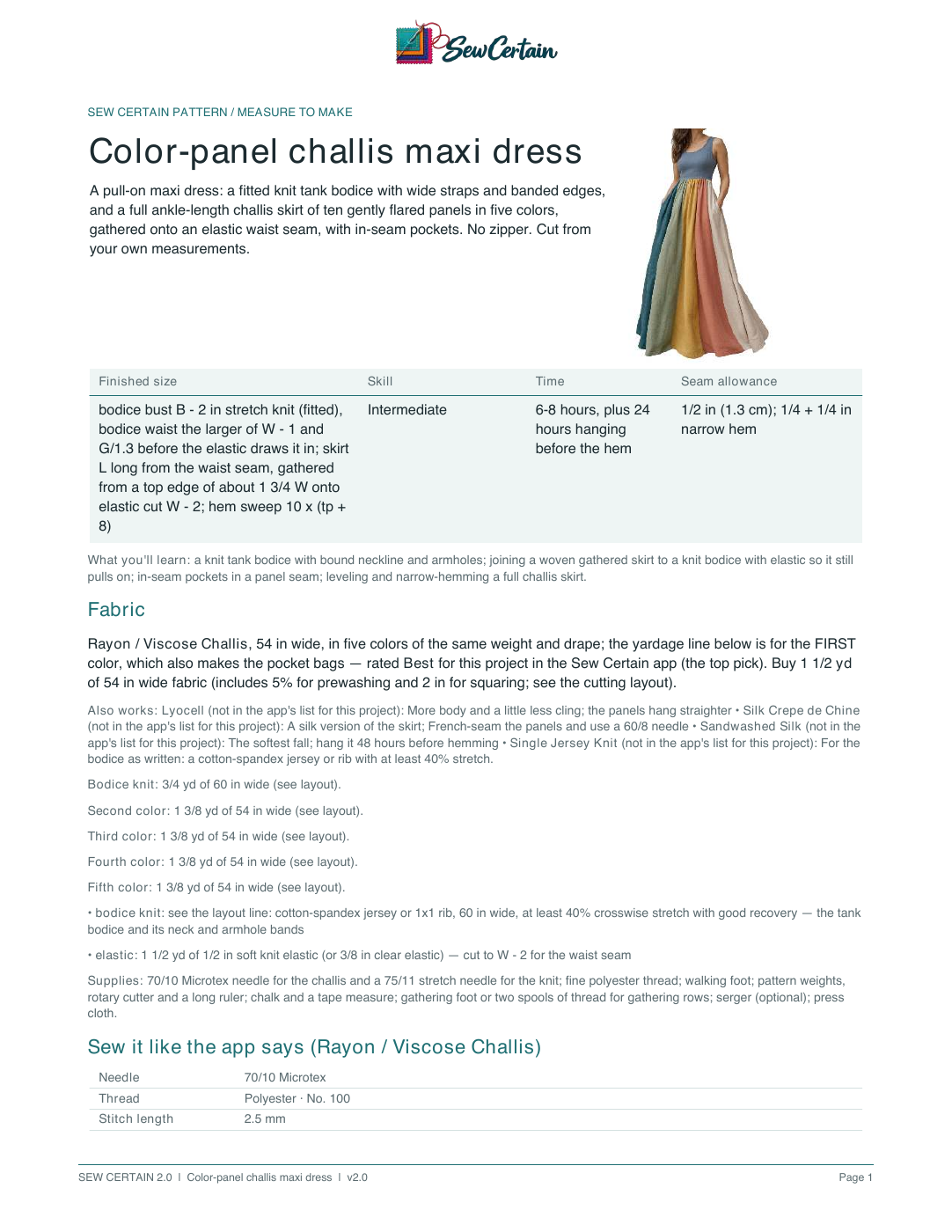First PDF page of Color-panel challis maxi dress