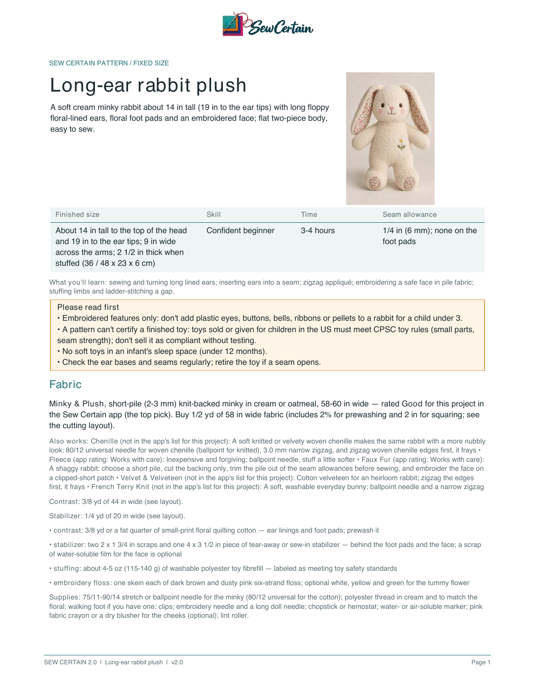 First PDF page of Long-ear rabbit plush