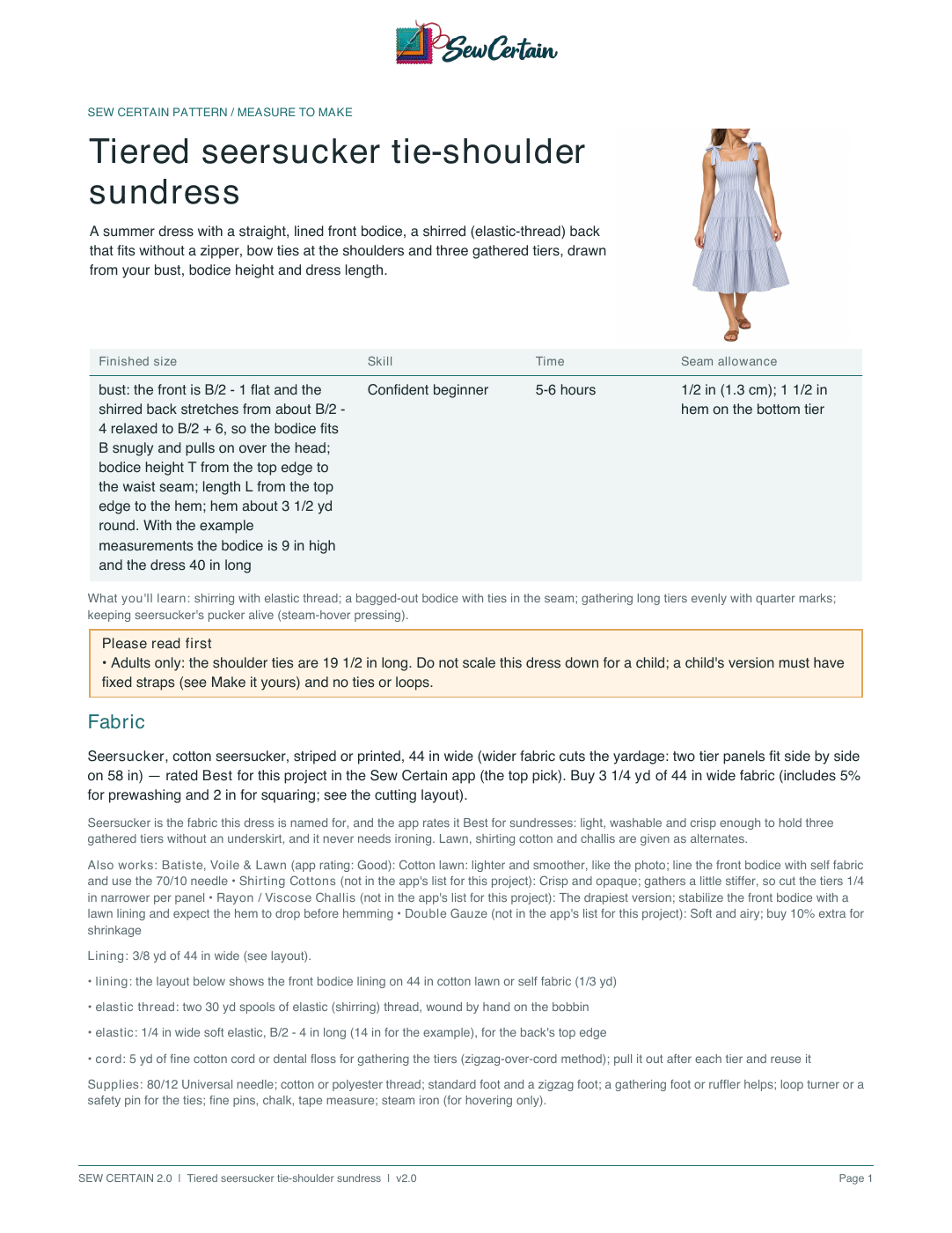 First PDF page of Tiered seersucker tie-shoulder sundress